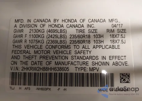 2017 Honda Cr-V Exl из США, поврежденный, VIN 2HKRW2H88HH638605